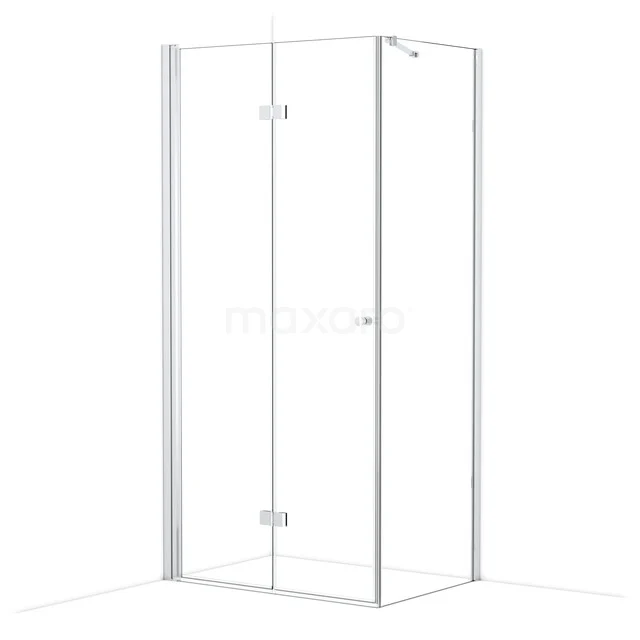 Corner shower cabin with clear glass and aluminium profiles, ideal for modern bathroom decor.