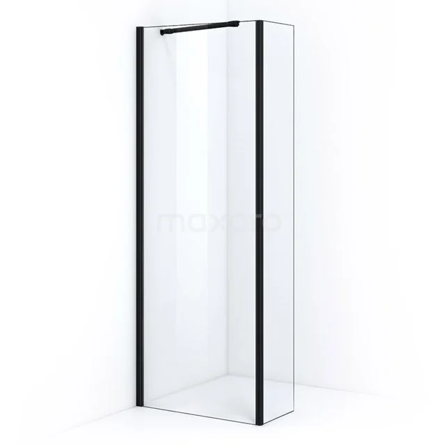 Glasene Duschwand mit schwarzen Profilen, minimalistisches Design, perfekt für ein modernes Badezimmer.