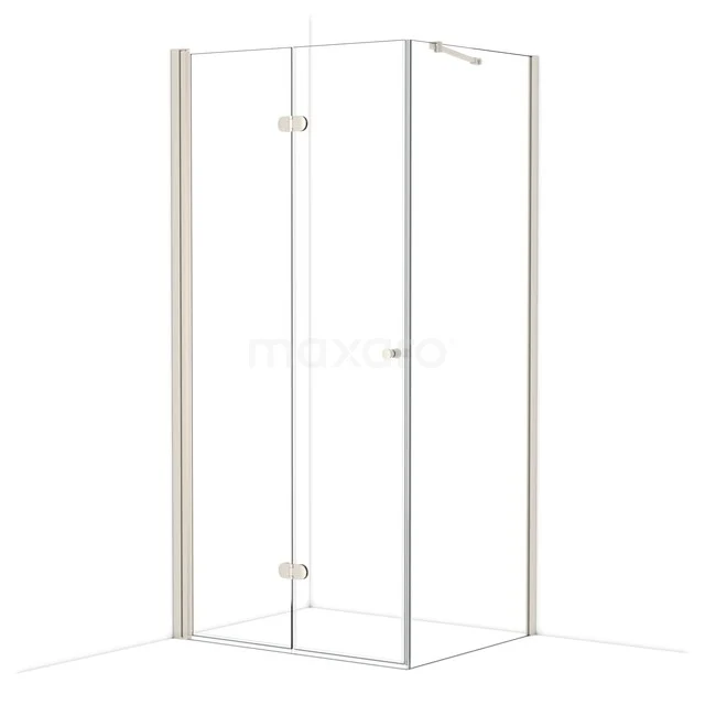 Glasene Duschkabine mit silbernem Profil, Eckdesign und Drehtür, ideal als stilvolle Ergänzung im modernen Badezimmer.