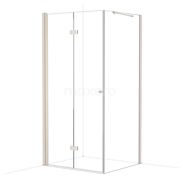 Glasene Duschkabine mit Scharnierdoor, transparente Wände, chromatische Details und elegantes Design für ein modernes Badezimmer.