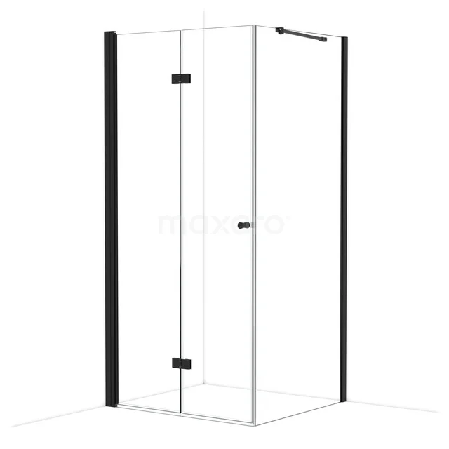 Glasene Duschkabine mit schwarzen Profilen, Eckmodell, modernes Design; perfekte Ergänzung für jedes stilvolle Badezimmer.