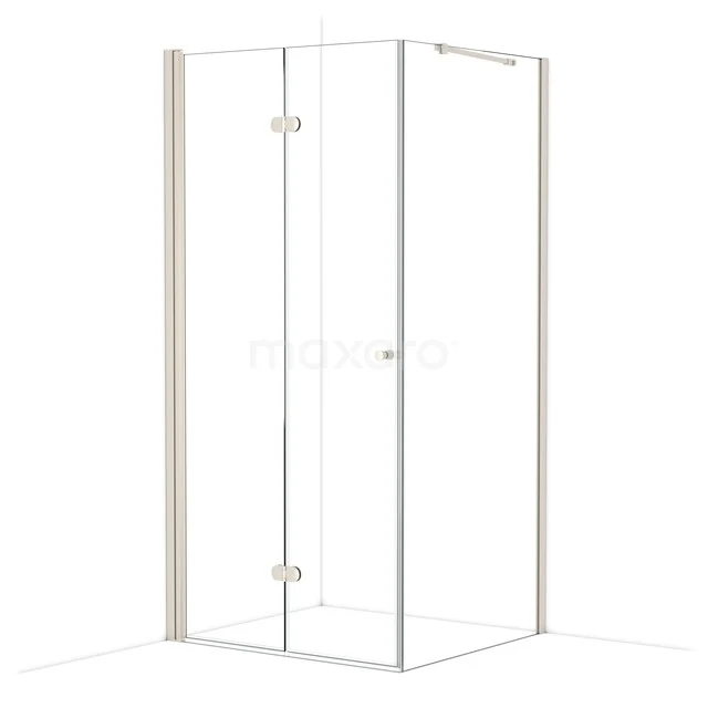 Glasene Duschkabine mit schlankem Aluminiumrahmen, Eckmodell, ideal für ein modernes Badezimmer, transparent mit minimalistischem Design.