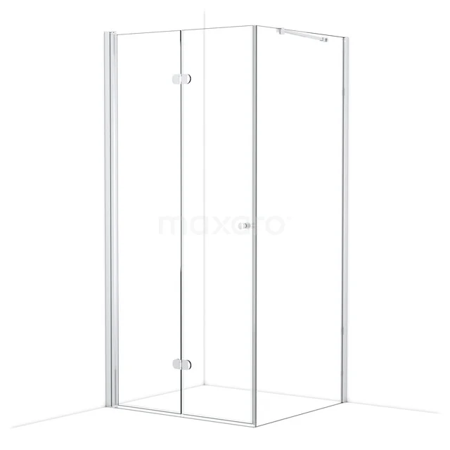 Glas Duschkabine mit Eckeinstieg, transparentem Sicherheitsglas und Aluminium Profilen, ideal für ein modernes Badezimmer.