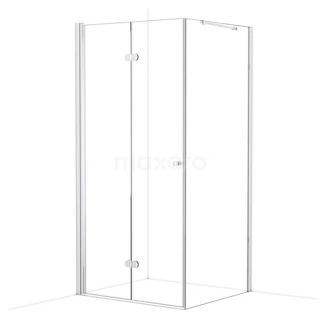 Glass shower cabin with corner entry, transparent safety glass and aluminium profiles, ideal for a modern bathroom.