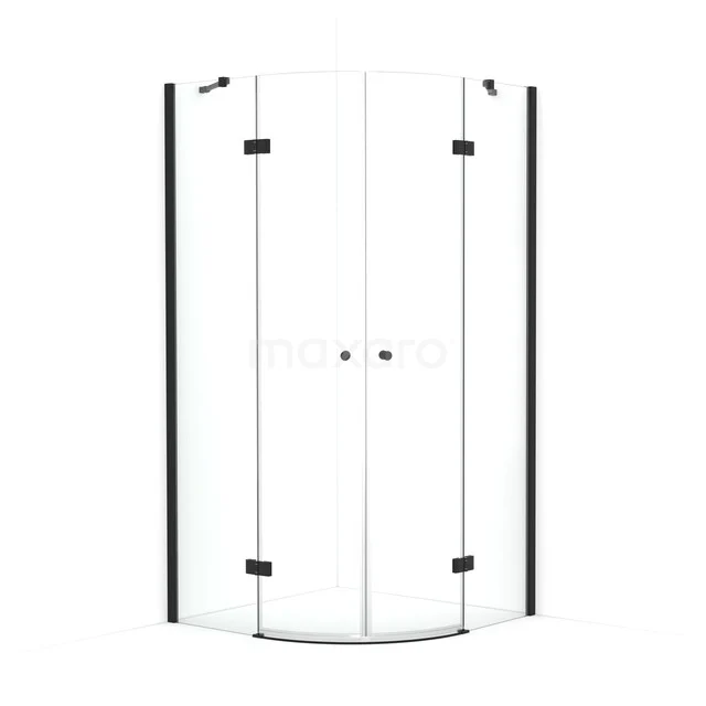 Duschkabine Amber 90x90cm Klar Sicherheitsglas Viertelrund Matt Schwarz CTR4444210M Eck-Duschkabine aus Glas mit schwarzen Profilen, modernes Aussehen, ideal für Badezimmer mit wenig Platz.