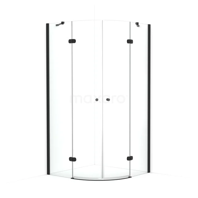 Amber Douchecabine | 80x80 cm Mat zwart Helder glas Draaideur Kwartrond CTR3434220M Halfronde douchecabine van helder glas met zwarte accenten, ideaal voor badkamerinrichting in een moderne stijl.