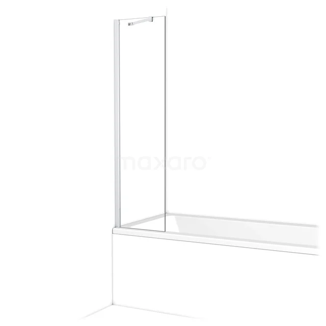 Witte glazen badwand, model Swing, met minimalistisch design en aluminium profielen; ideaal voor moderne badkamers.