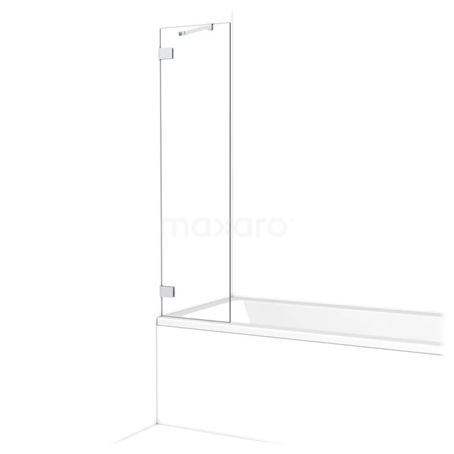 Glazen badwand, helder glas, rechthoekig design met scharnieren, ideaal voor een moderne badkamer.