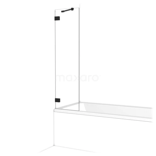 Glasene Badewannenaufsatz mit Matt Schwarz Scharnieren, modernes Design für das Badezimmer, geeignet für die Platzierung auf einer geraden Badewanne.