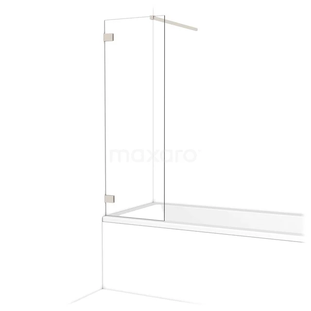 Glasene Badewannenaufsatz mit Scharnier Tür, klare Paneele, elegantes Design und chromatische Akzente, ideal für moderne Bäder.