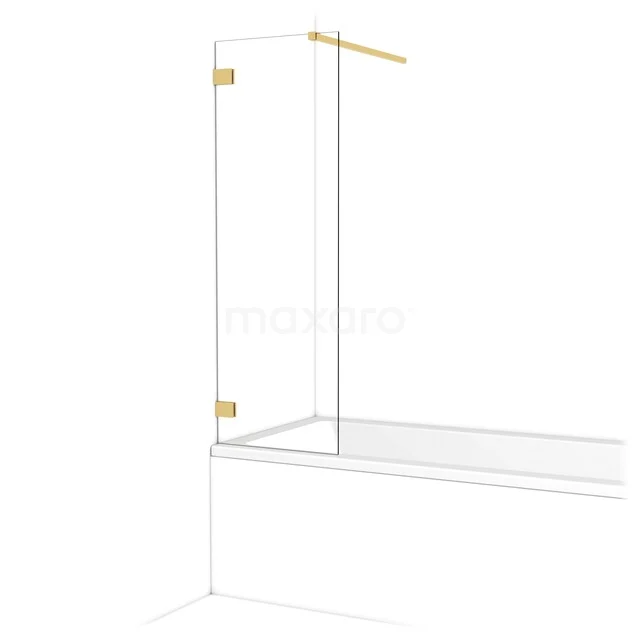 Glasene Badewannenaufsatz mit goldenen Scharnieren und klarer Verarbeitung, ideal für einen modernen Badezimmerstil.