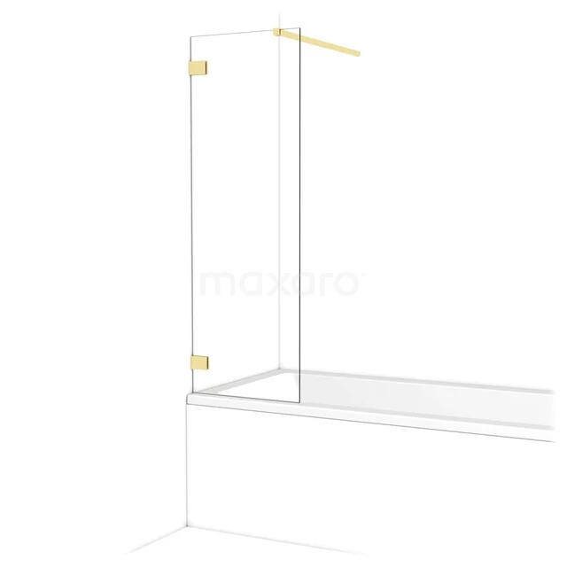 Glasene Badewannenaufsatz mit einem goldfarbenen Scharnier und klarem Design, perfekt für einen modernen Badezimmerstil.