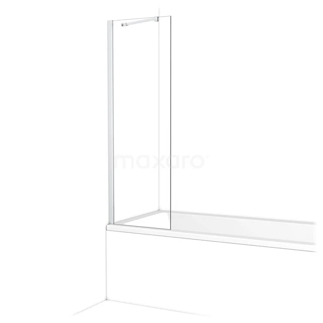 Witte glazen badwand met zilveren frame, strak design en spatbescherming, ideaal voor moderne badkamers.