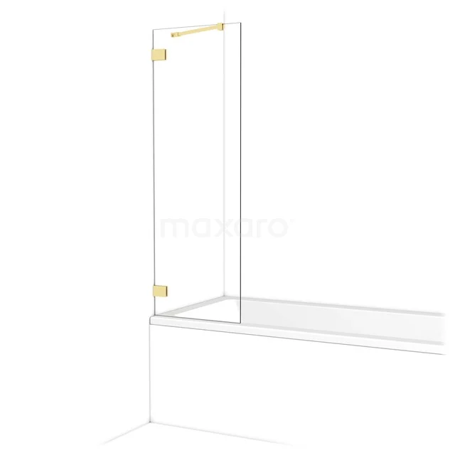 Glazen badscherm met goudkleurige scharnieren, strak en modern design. Perfect voor een stijlvolle badkamer.