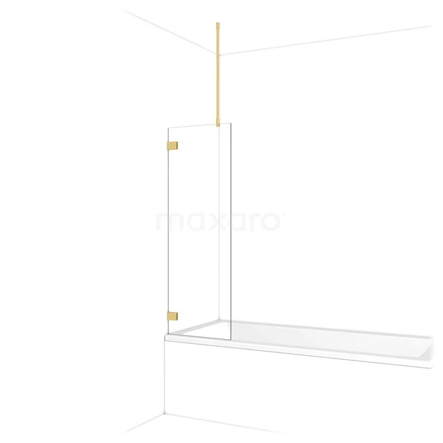 Glas Duschwand mit goldfarbenen Scharnieren, minimalistisches Design, ideal für ein modernes Badezimmer.