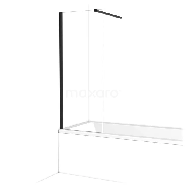 Minimalistische Glas-Badewannenaufsatz mit schwarzen Akzenten, ideal für moderne Bäder. Sicherheitsglas und klare Formgebung.