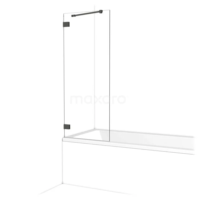 Douchewand met helder glas en zwarte scharnieren, stijlvolle oplossing voor een moderne badkamer.