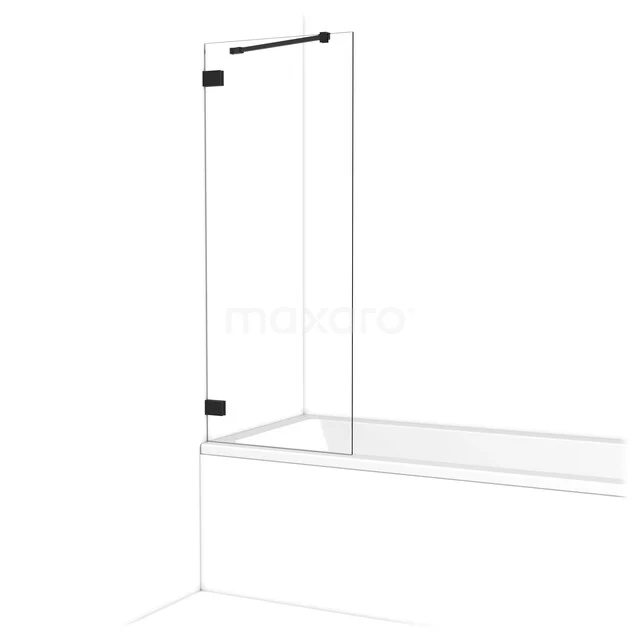 Heldere glazen badwand met zwarte accenten, geschikt voor moderne badkamers, minimalistisch design, stevig gehard glas.