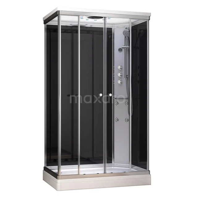 Komplettes Duschkabinen-Set | Glas AK1409-421102 Duschkabine mit schwarz getönten Glaswänden, Schiebetüren und integrierter Regendusche, ideal für ein modernes Badezimmer.