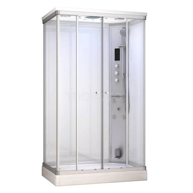 Modera Zweipersonen-Dampfkabine | 140x90 cm Weiß Glas Schiebetür Rechteck AK1409-520102N Moderne Glaskabine mit Aluminiumrahmen, Regendusche und integrierter Steuerung, ideal für stilvollen Badezimmerkomfort.