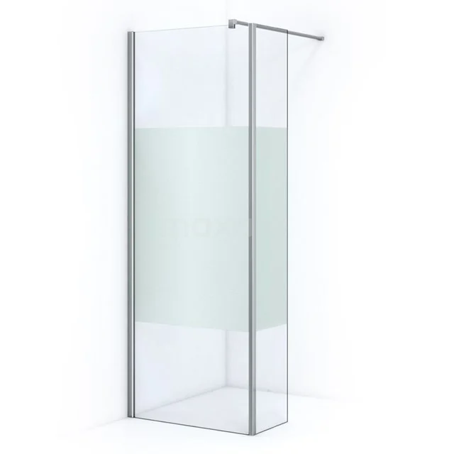 Walk-in shower with Sidewall Pearl 80cm with Matt Strip Safety glass 8mm Chrome IPC082303C Shower screen made of clear and frosted glass with silver frame, ideal for a modern bathroom. Series: Minimal Design.