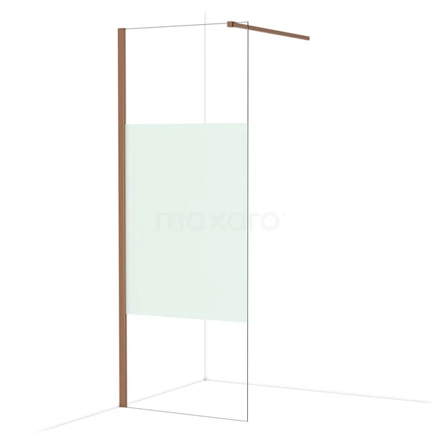 Diamond Begehbare Dusche 80 cm Kupfer glänzend Klar mit Mattstreifen Festwand IDA08113GKP Matgläserne begehbare Dusche mit kupferfarbenem Profil, minimalistisches Design, ideal für ein stilvolles und modernes Badezimmer.