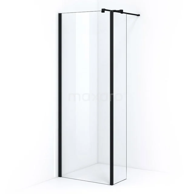 Pearl Inloopdouche | 80 cm Mat zwart Helder glas Vaste wand met zijwand IPC082400M