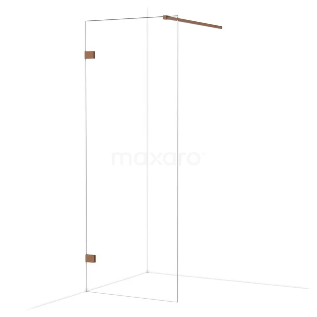 Transparente Gläserne Duschwand mit Kupfer Scharnieren und Stütze, moderne Badezimmerstil.