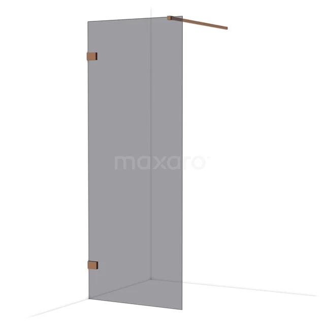 Diamond Walk-in shower | 80 cm Glanzend koper Smoke glass Fixed wall IDA08121GKP Matte glazen douchewand met gouden details, minimalistisch design, ideaal voor een moderne badkamer.