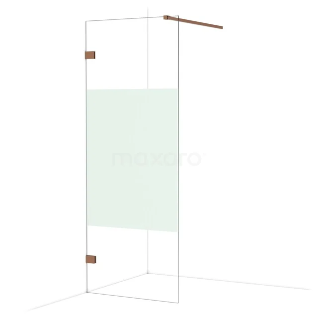 Diamond Walk-in shower | 80 cm Glanzend koper Clear with matt strip Fixed wall IDA08123GKP Matglazen douchewand met hoekdesign en koperen accenten, perfect voor een moderne badkamer inrichting.