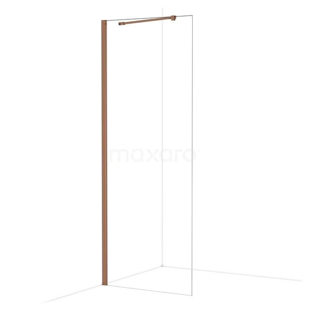 Diamond Inloopdouche | 80 cm Glanzend koper Helder glas Vaste wand IDA08210GKP Douchewand met houten profiel en helder glas, strak design voor moderne badkamers, ideaal voor een open doucheopstelling.