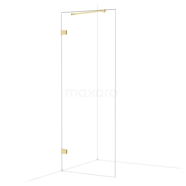 Diamond Walk-in shower | 80 cm Shiny light gold Clear glass Fixed wall IDA08220GLG Shower wall clear glass with gold-coloured hinges, elegant and modern design for a stylish bathroom decor.