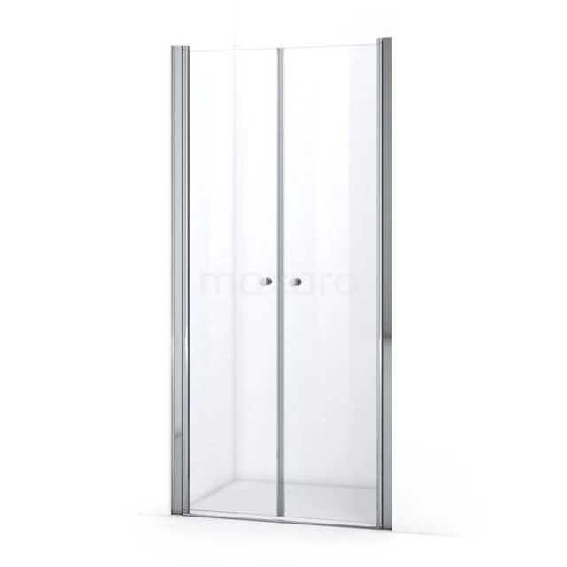 Glasene Duschtür mit zweigeteilten Schiebetüren, Aluminiumrahmen, geeignet für moderne Bäder.