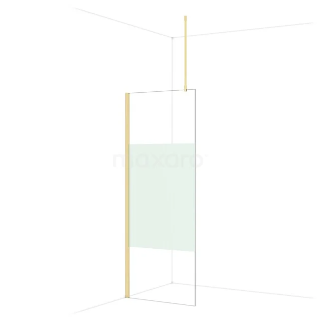 Diamond Walk-in shower | 80 cm Glossy light gold Clear with matt strip Fixed wall IDA08713GLG Matglazen inloopdouche met minimalistisch aluminium frame, perfect voor een moderne badkamerinrichting.
