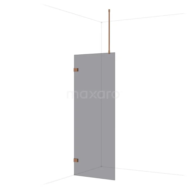 Diamond Walk-in shower | 80 cm Shiny copper Smoke glass Fixed wall IDA08721GKP Hoekdouchewand van grijs glas met koperen bevestigingen, perfect voor een moderne badkamerstijl.