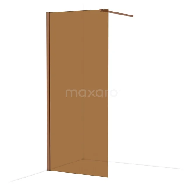 Diamond Walk-in shower | 90 cm Copper Bronze glass Fixed wall IDA09119KP Brown shower screen with frosted glass, straight shape, and minimalist design; perfect for a modern bathroom style.