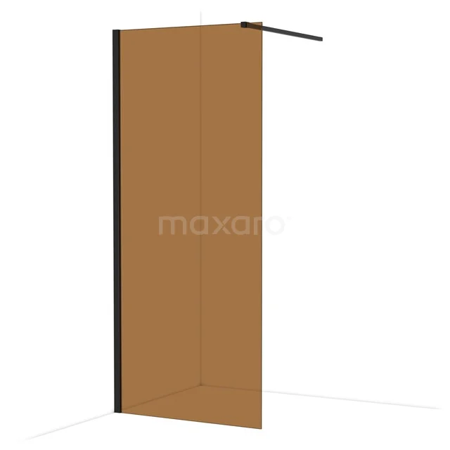 Diamond Walk-in shower | 90 cm Matte black Bronsglas Fixed wall IDA09119MB Goudkleurige inloopdouchewand van gehard glas met matzwarte profielen, stijlvol design voor de moderne badkamer.