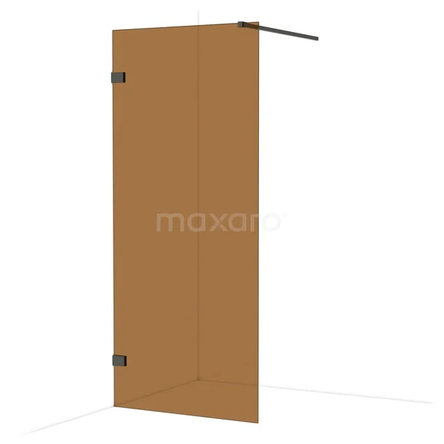 Diamond Walk-in shower | 90 cm Black chrome Bronze glass Fixed wall IDA09129BC Mat brown shower wall made of tempered glass, modern appearance, ideal for a stylish bathroom decor.