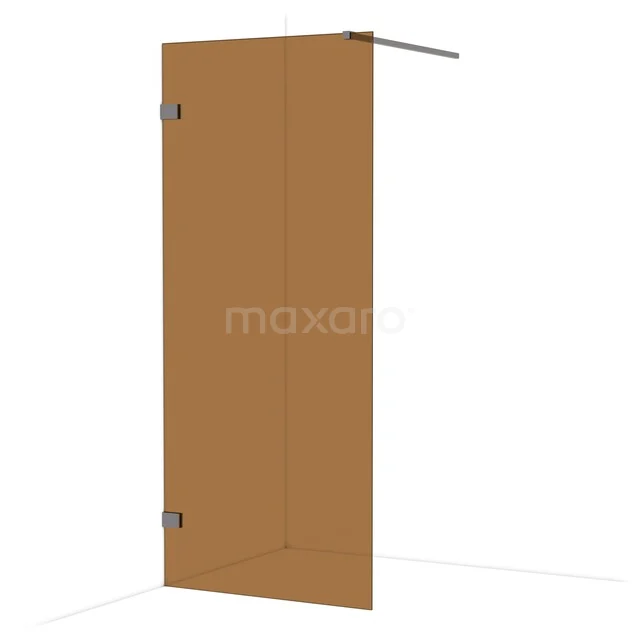 Diamond Walk-in shower | 90 cm Black metal Bronze glass Fixed wall IDA09129ZM Brown glass shower screen with a matte finish and metal bracket, modern bathroom accessory from a luxury range.