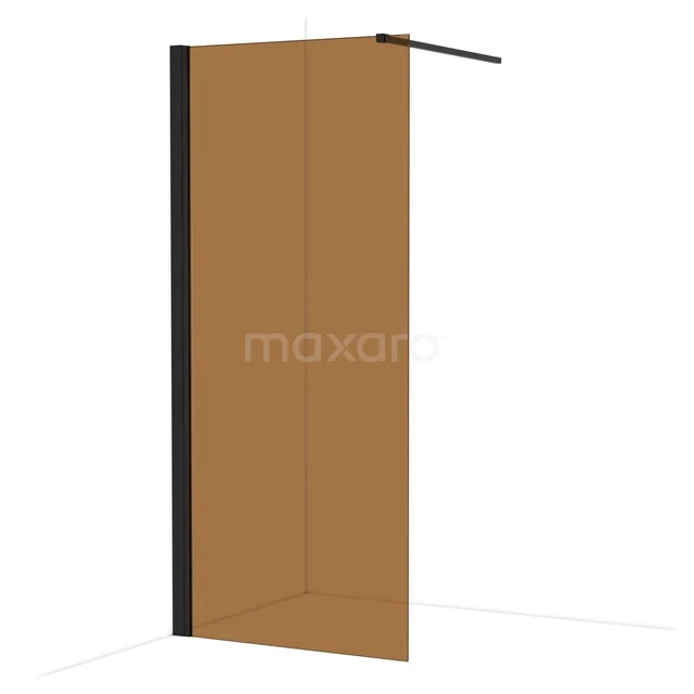 Glasene begehbare Duschwand, bernsteinfarben mit mattschwarzem Profil; ideal für einen modernen Badezimmerstil.