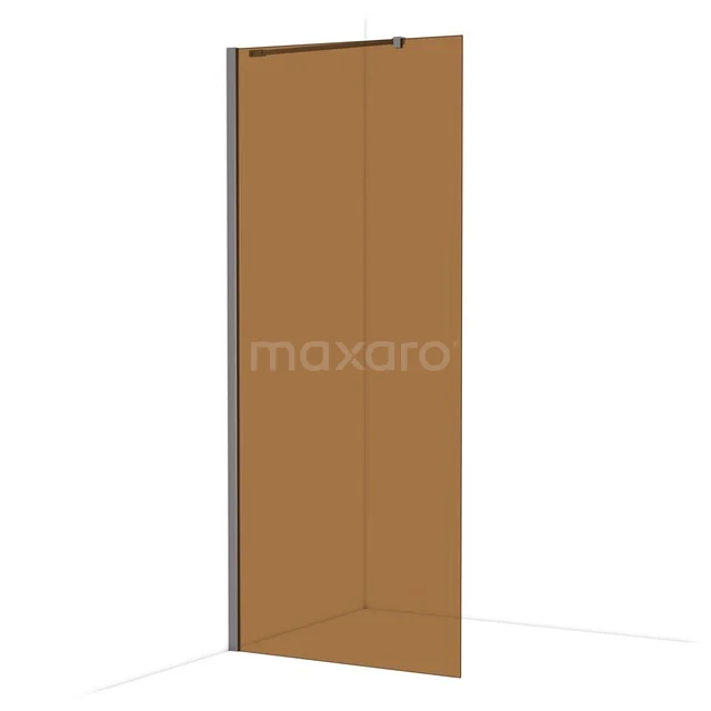 Diamond Walk-in shower | 90 cm Black metal Bronze glass Fixed wall IDA09219ZMN Walk-in shower wall with amber-coloured glass and matte black frame, modern design, ideal for stylish bathroom decor.