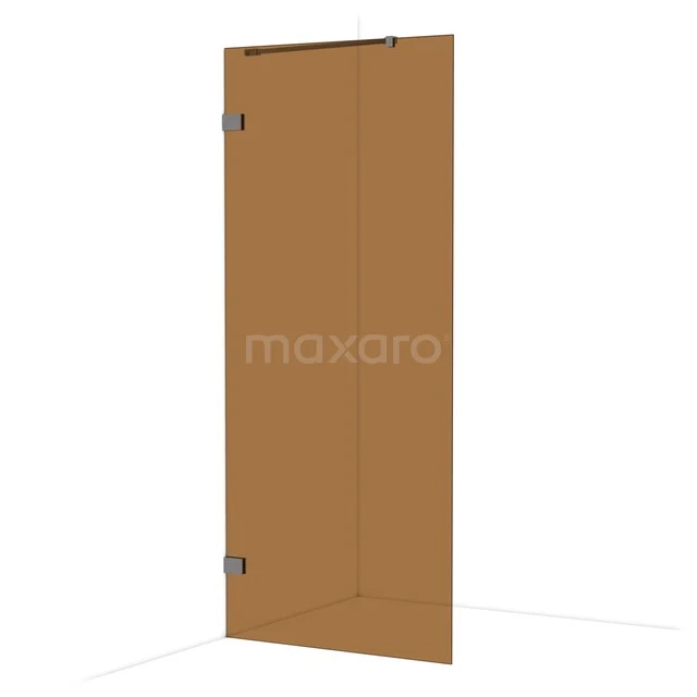 Diamond Walk-in shower | 90 cm Black metal Bronze glass Fixed wall IDA09229ZM Frosted glass shower door brown with metal hinges, durable and sleek design, perfect for a modern bathroom.
