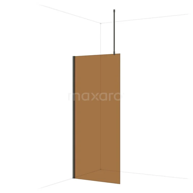 Diamond Walk-in shower | 90 cm Black chrome Bronze glass Fixed wall IDA09719BCN Bronze glass shower wall, minimalist design with black frame, perfect addition to modern bathroom styles.