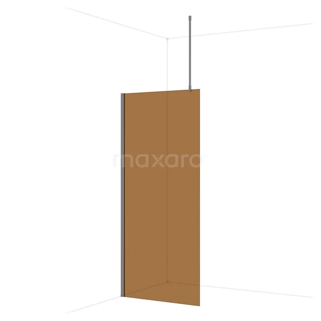 Diamond Walk-in shower | 90 cm Black metal Bronze glass Fixed wall IDA09719ZMN Brown walk-in shower screen with minimalist design, sturdy frame and frosted glass; perfect for a modern bathroom style.