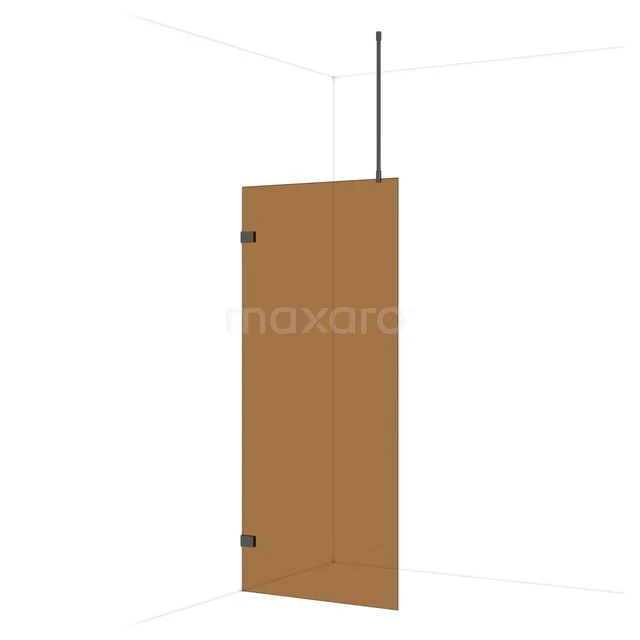 Diamond Walk-in shower | 90 cm Black chrome Bronze glass Fixed wall IDA09729BC Brown glass shower screen with matte black details, suitable for modern bathrooms, sturdy construction and minimalist design.