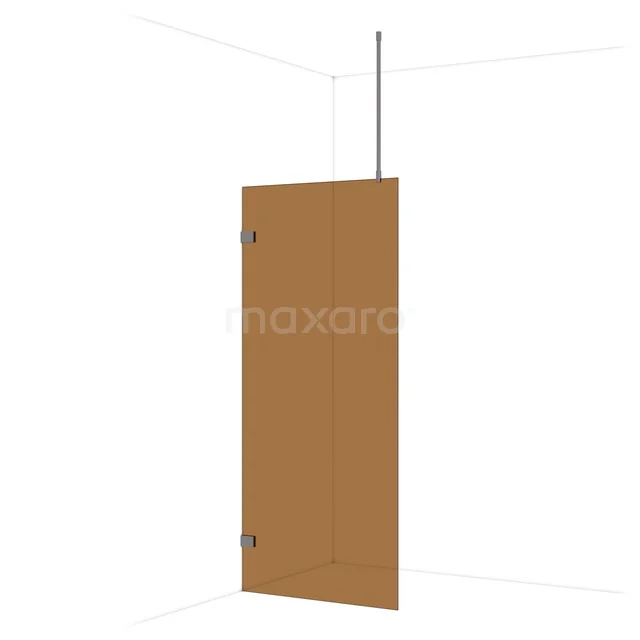 Diamond Walk-in shower | 90 cm Black metal Bronze glass Fixed wall IDA09729ZM Brown wooden shower wall with metal support, sleek and modern design, ideal for contemporary bathroom interiors.