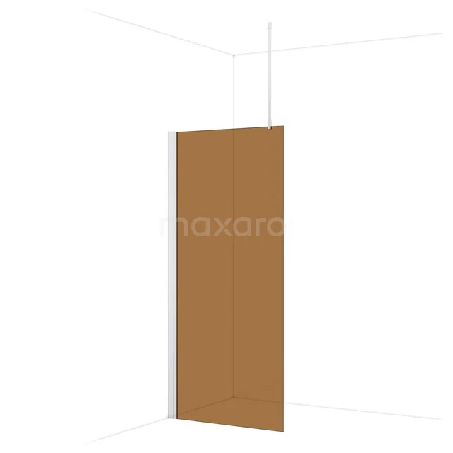 Diamond Walk-in shower | 90 cm Chrome Bronze glass Fixed wall IDA09739C Brown glass shower wall, corner design, suitable for modern bathrooms, with a matte surface for privacy and a stylish appearance.