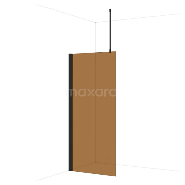Diamond Walk-in shower | 90 cm Matte black Bronze glass Fixed wall IDA09739MB Brown plastic shower wall with black details, perfect as a stylish partition in modern bathrooms.