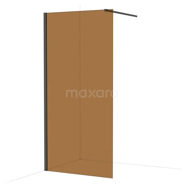 Diamond Inloopdouche | 100 cm Zwart chroom Bronsglas Vaste wand IDA10119BCN Bruine glazen douchewand met mat zwarte profielen, moderne afwerking, ideaal als stijlvolle scheiding in de badkamer.