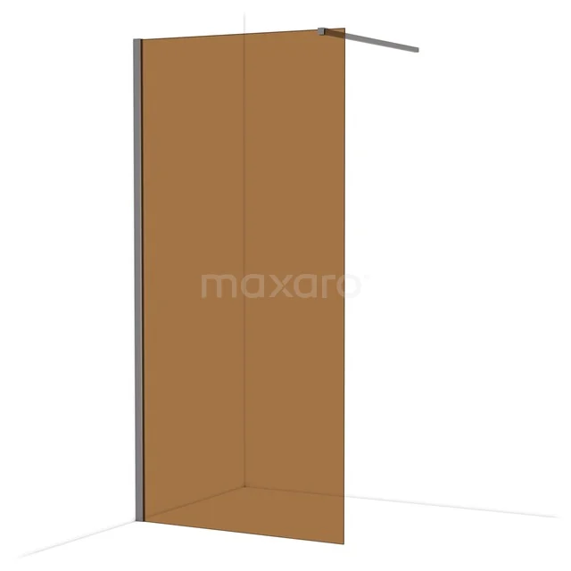 Diamond Inloopdouche | 100 cm Zwart metaal Bronsglas Vaste wand IDA10119ZMN Bruine glazen douchewand met mat oppervlak, aluminium profiel en hoekmontage, ideaal voor een moderne badkamer inrichting.
